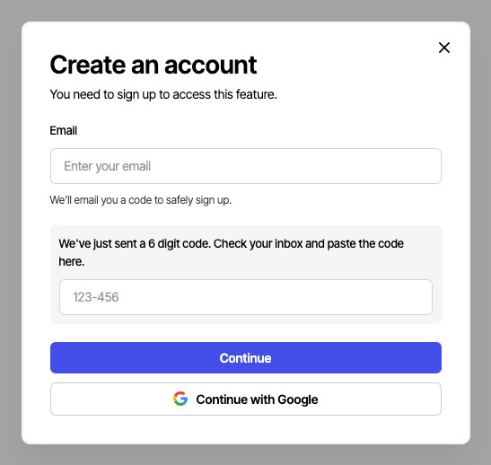 Preview of Passwordless Signup Modal