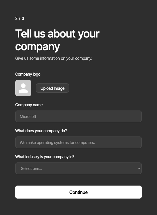 Preview of Dark Onboarding Profile Form
