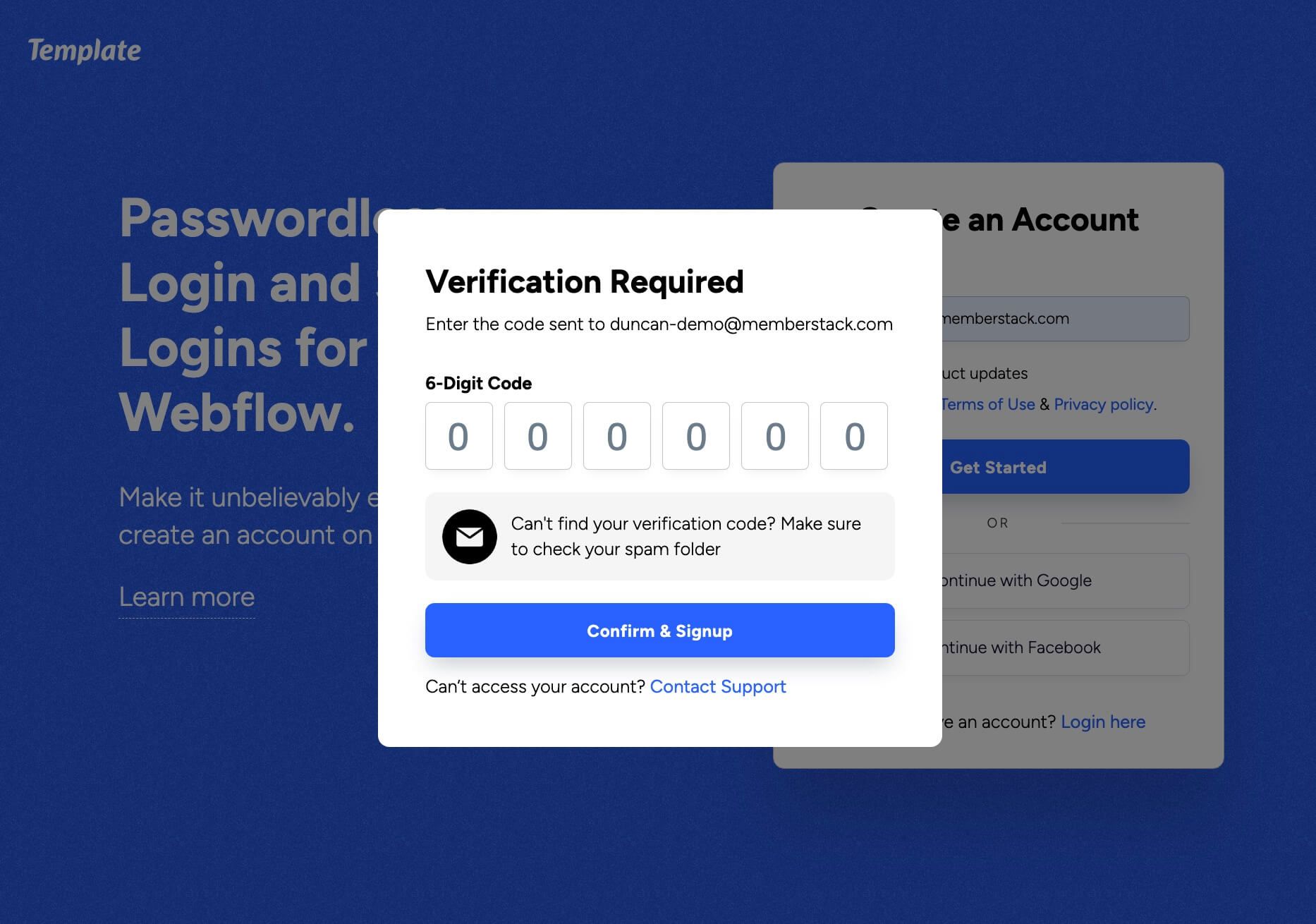 Preview of Passwordless Signup W Modal