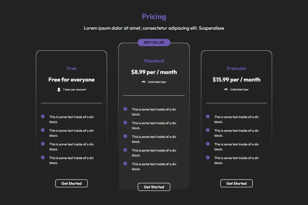 Preview of Dark Theme Pricing Table