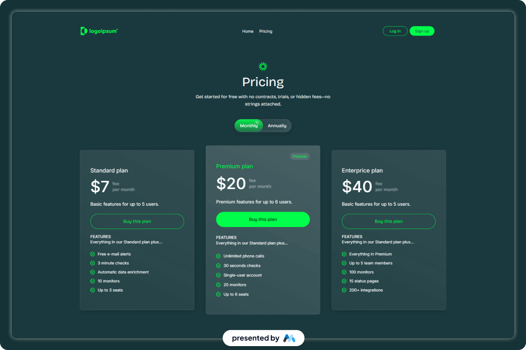 Preview of Invest Ui Pricing Page