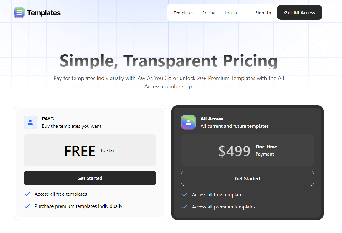 Preview of Modern 2 Card Pricing Table Lifetime