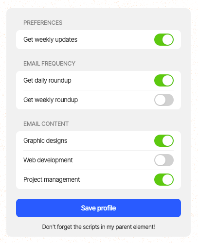 Preview of Ios Toggle Profile Form
