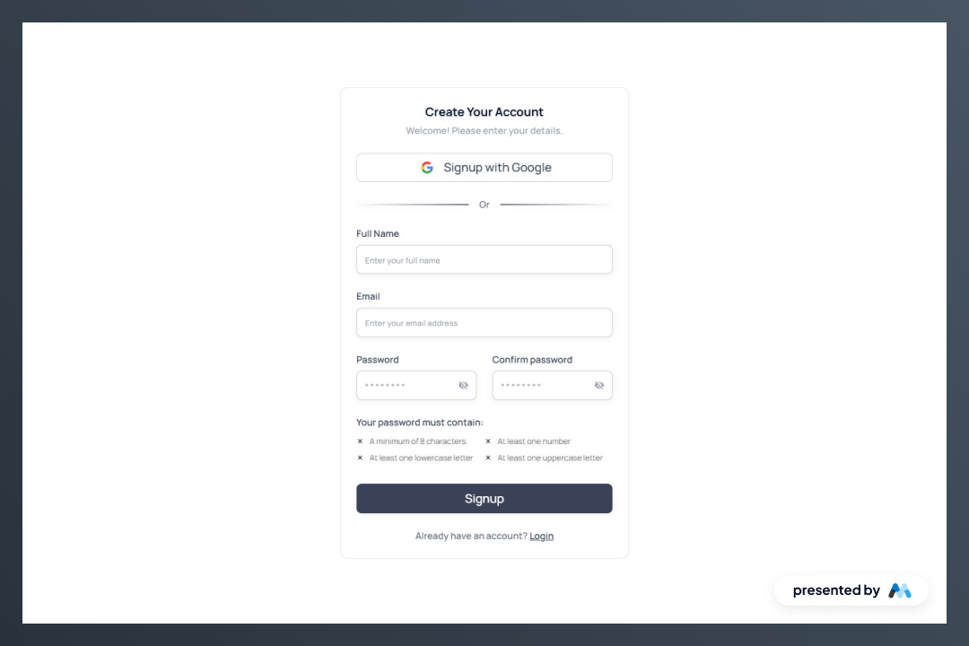 Preview of Aerokit Ui Signup03 Light Card