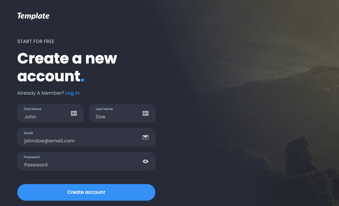 Preview of Free Black And Blue Sign Up Page