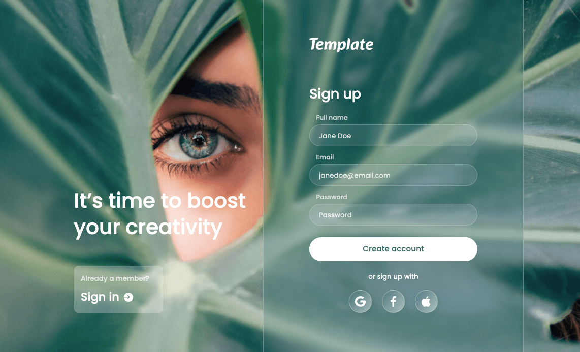 Preview of Free Glassmorphism Sign Up Page