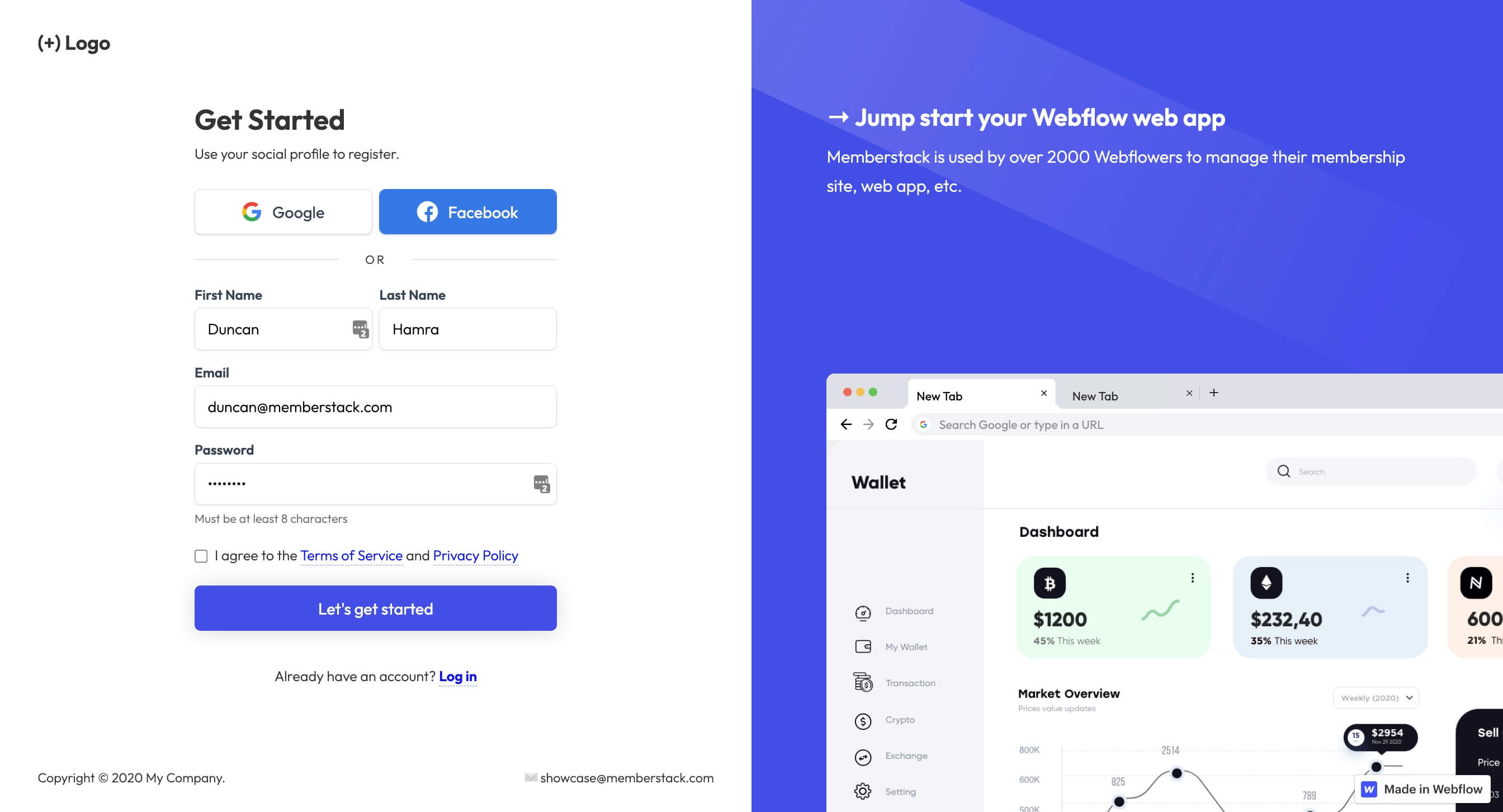 Preview of Membership Splitscreen Signup