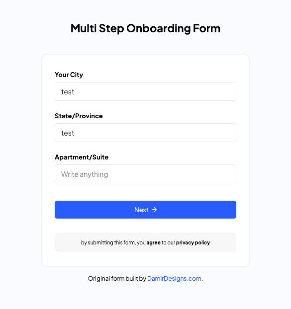 Preview of Multi Step Onboarding Form