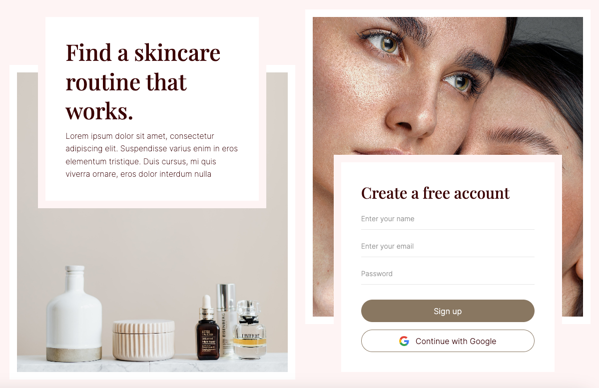 Preview of Skincare Themed Signup Screen
