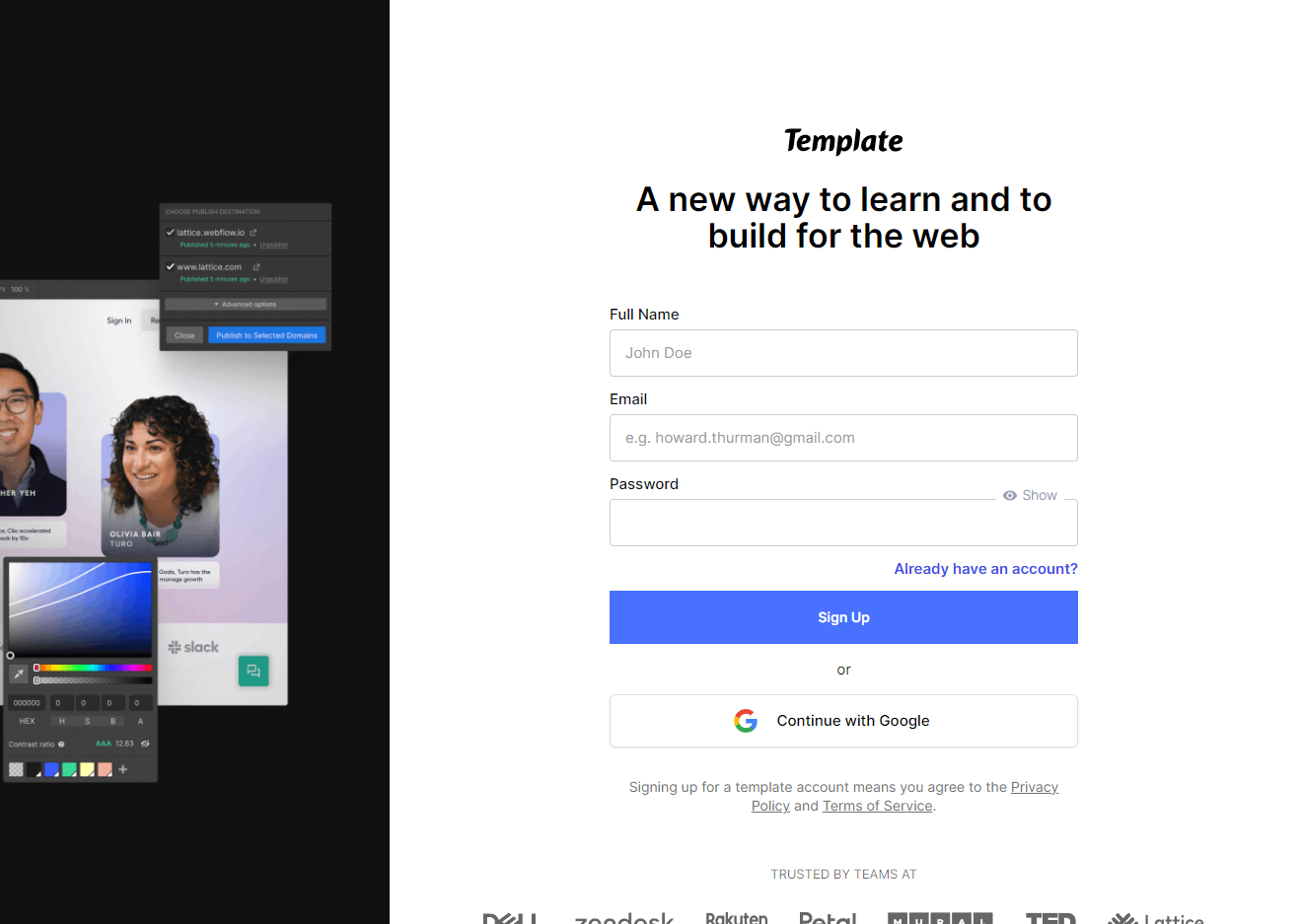 Preview of Webflow University Sign Up
