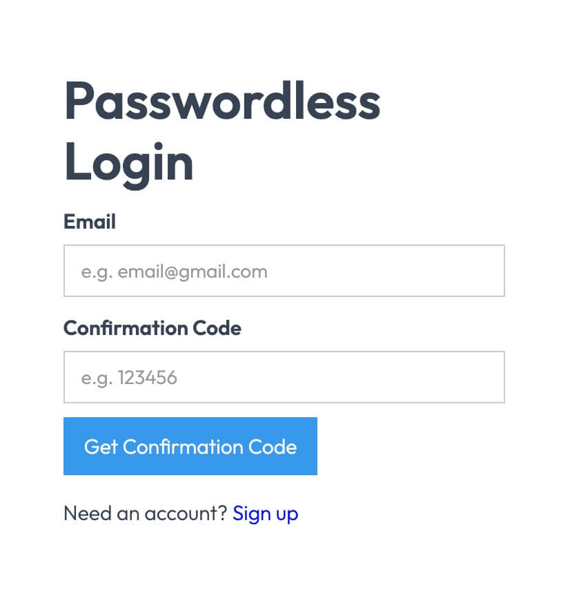 Preview of Unstyled Passwordless Login