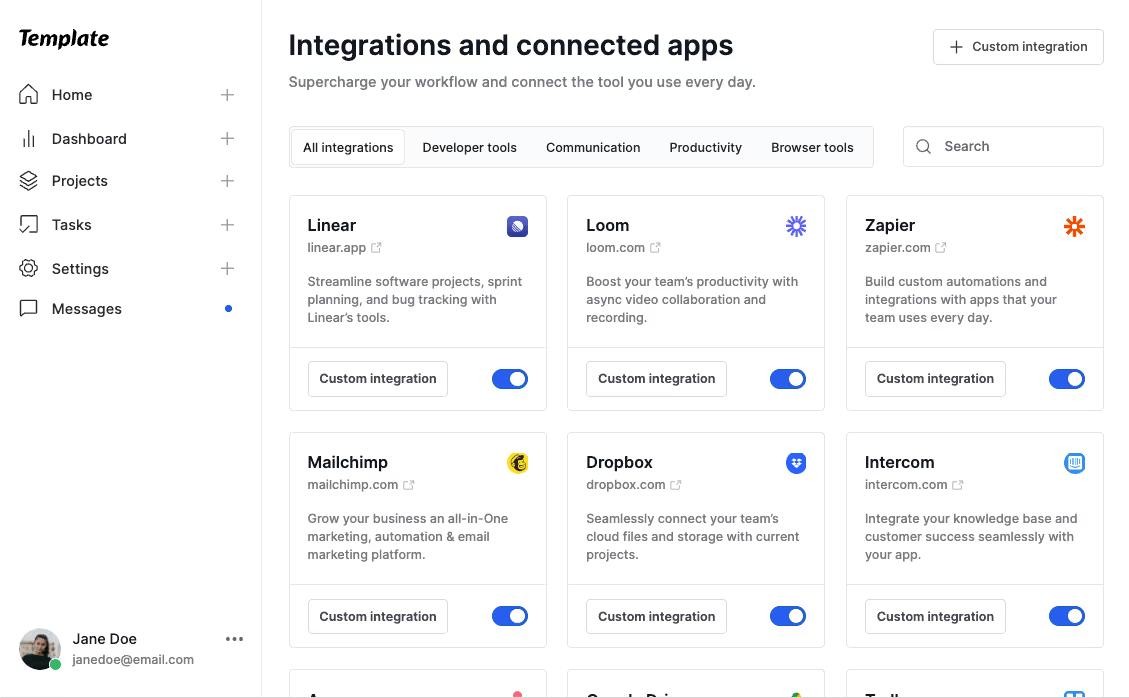 Preview of Free Dashboard Template Integration Management
