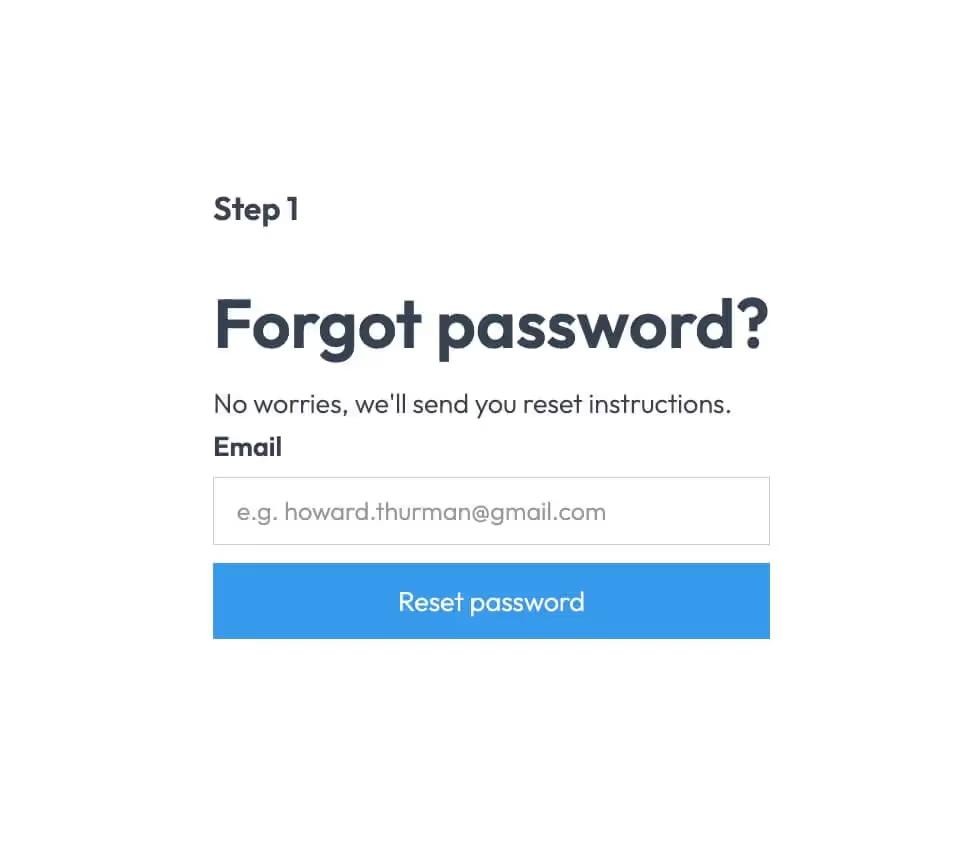 Preview of Unstyled Password Reset Step 1