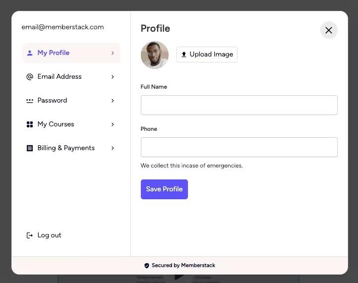 Preview of Profile Modal With Profile Image