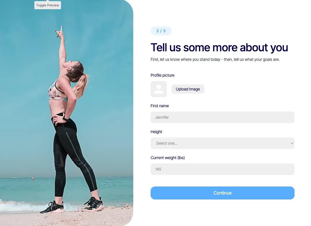 Preview of Fitness Onboarding Enter Info
