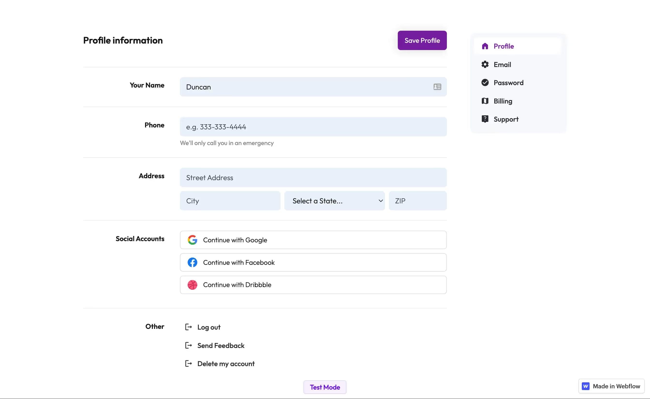 Preview of Downloads Profile Form